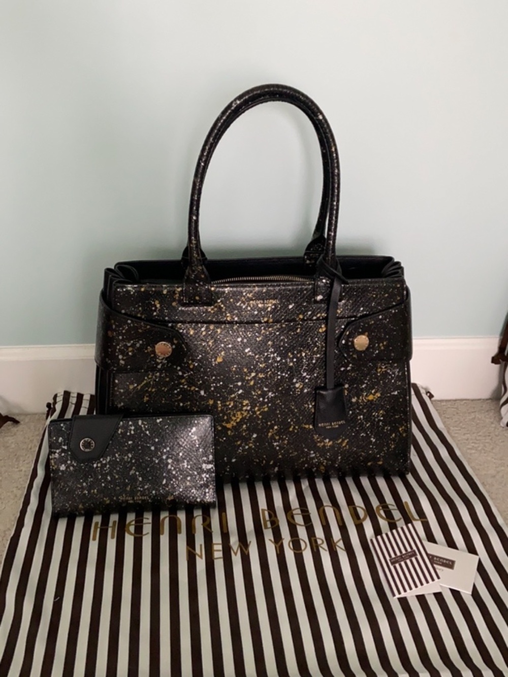 Large black tote with matching wallet